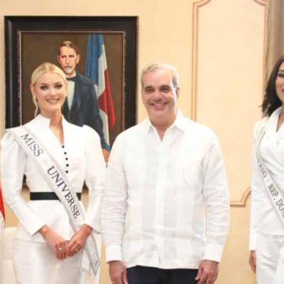 Abinader recibe en el Palacio Nacional a Miss Universo 2024 y la nueva Miss República Dominicana